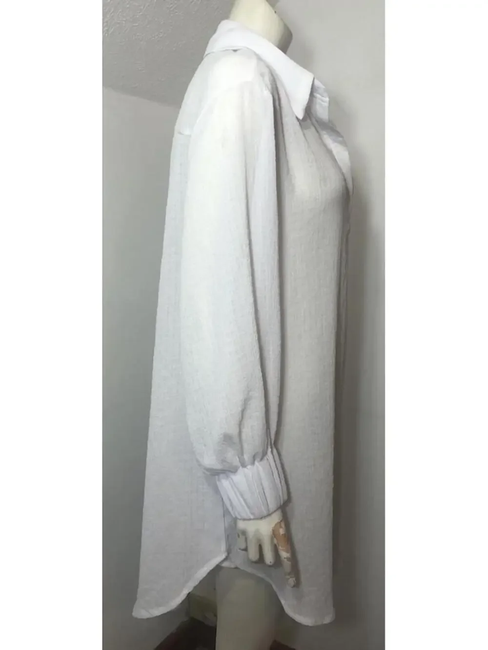 Venus Womens Medium Y Neck Swim Cover Semi Sheer White Long Sleeves Knee Length